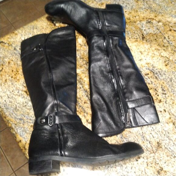 Circa Joan & David Knee High Black Leather Riding Boots Zip Up Women's Sz 8.5 M - Picture 5 of 14